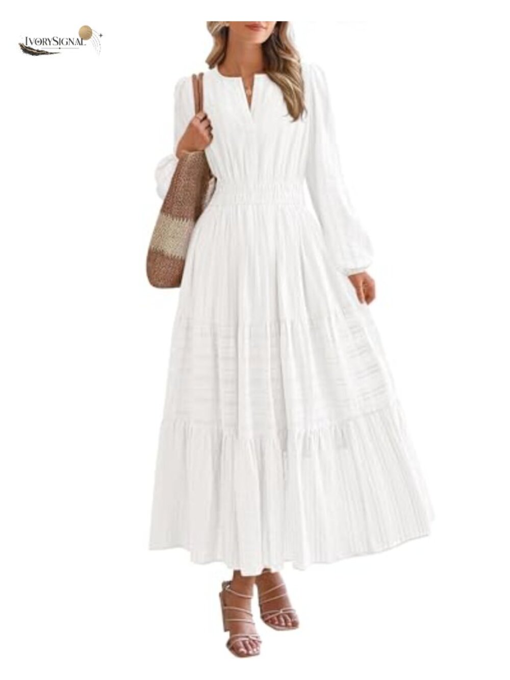Women's V-Neck Long Sleeve Maxi Dress with Pockets